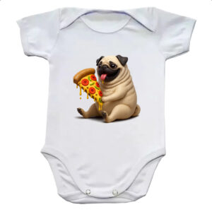 Body infantil Pug comendo pizza