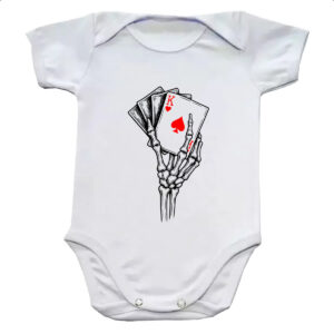 Body infantil Mao esqueleto e cartas de jogo