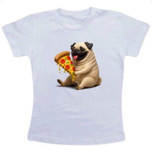 Camiseta Infanto Juvenil Pug comendo pizza