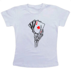 Camiseta Infanto Juvenil Mao esqueleto e cartas de jogo