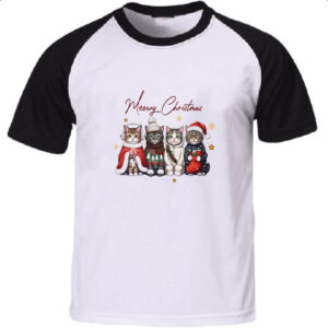 Camiseta Raglan Meowy Gatos Natal