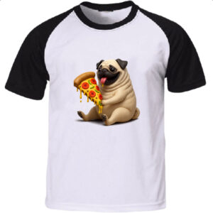 Camiseta Raglan Pug comendo pizza