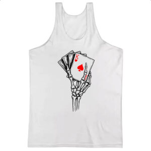 Camiseta Regata Mao esqueleto e cartas de jogo