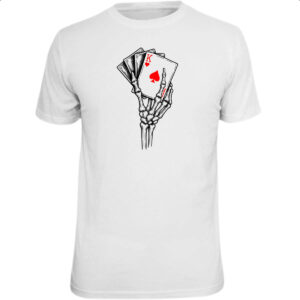 Camiseta Unissex Mao esqueleto e cartas de jogo