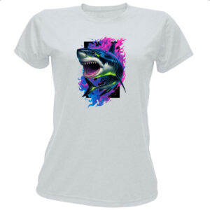 Camiseta Baby Look Tubarao Neon
