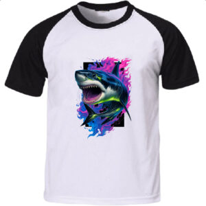 Camiseta Raglan Tubarao Neon