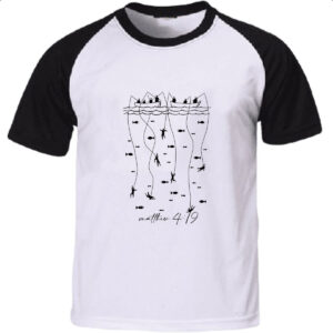 Camiseta Raglan Gospel Matheus 4-19 Pescadores de homens